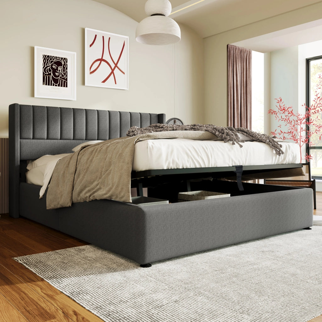 LETTO CONTENITORE SOLLEVABILE 140x200 cm Lino Grigio