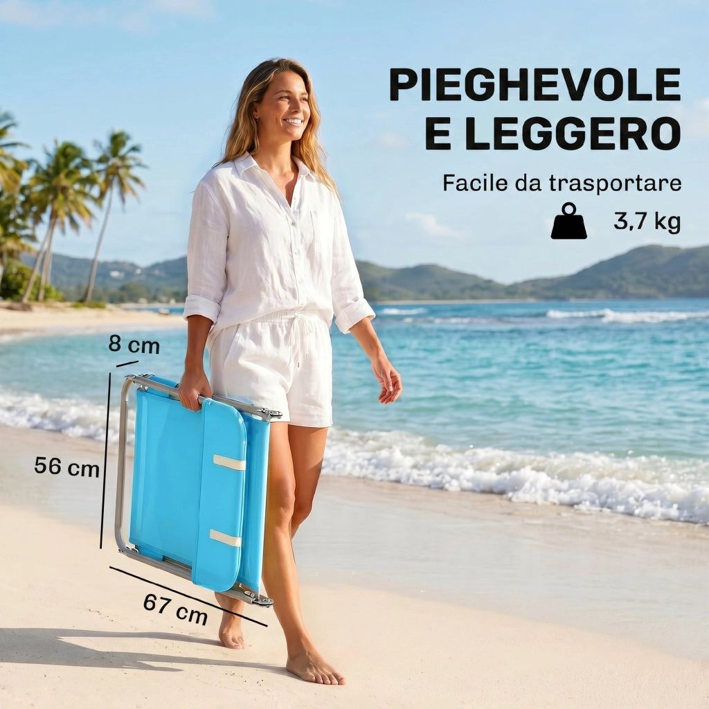 Lettino Prendisole Pieghevole con Schienale Reclinabile ¨C Xylo ¨C Cuscino, 182x56x24.5cm