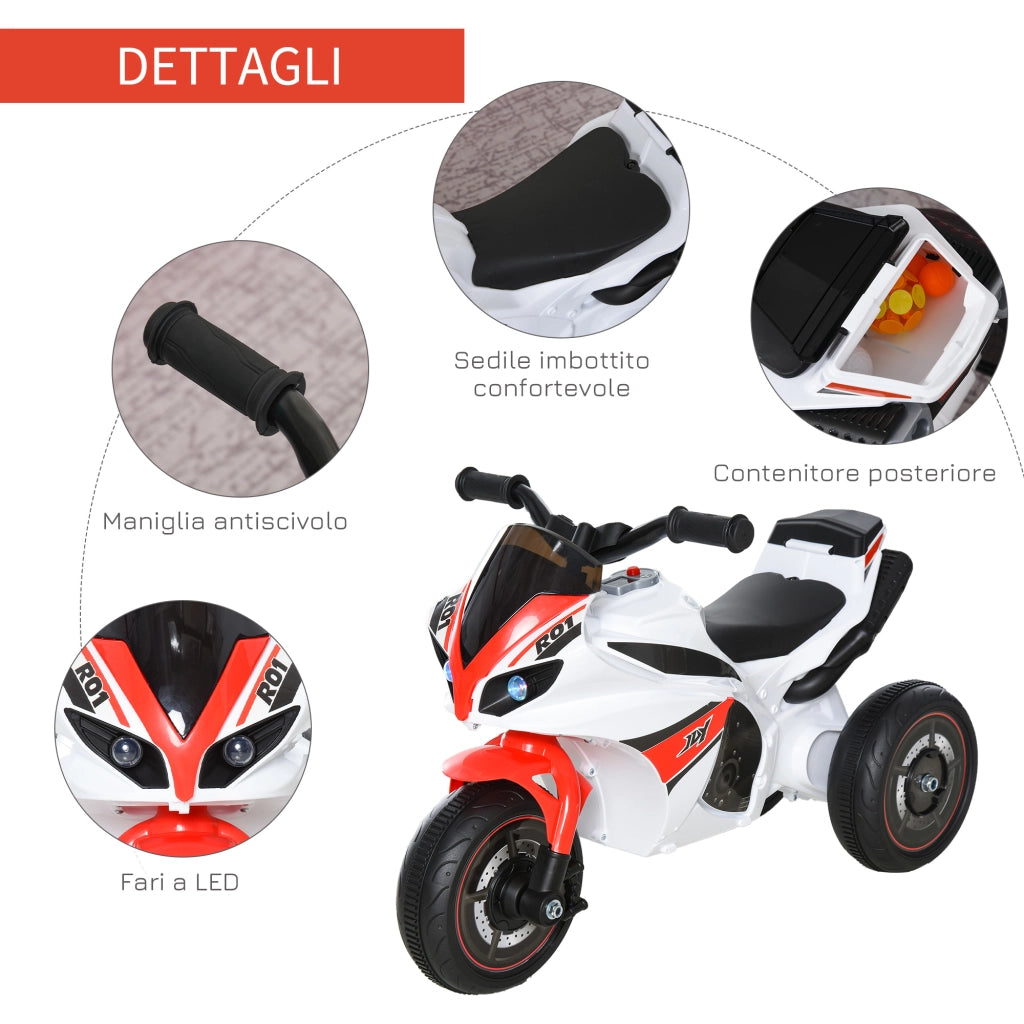 Moto Giocattolo a 3 Ruote per Bambini ¨C Minimal ¨C Bianco e Rosso