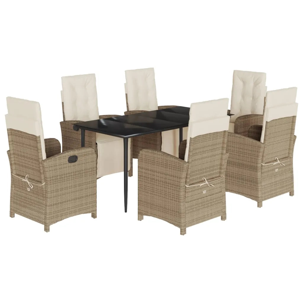 Set da Pranzo da Giardino 7 pz con Cuscini Beige in Polyrattan