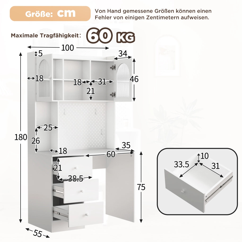 SCRIVANIA multifunzionale 100x55x180 cm MDF bianco
