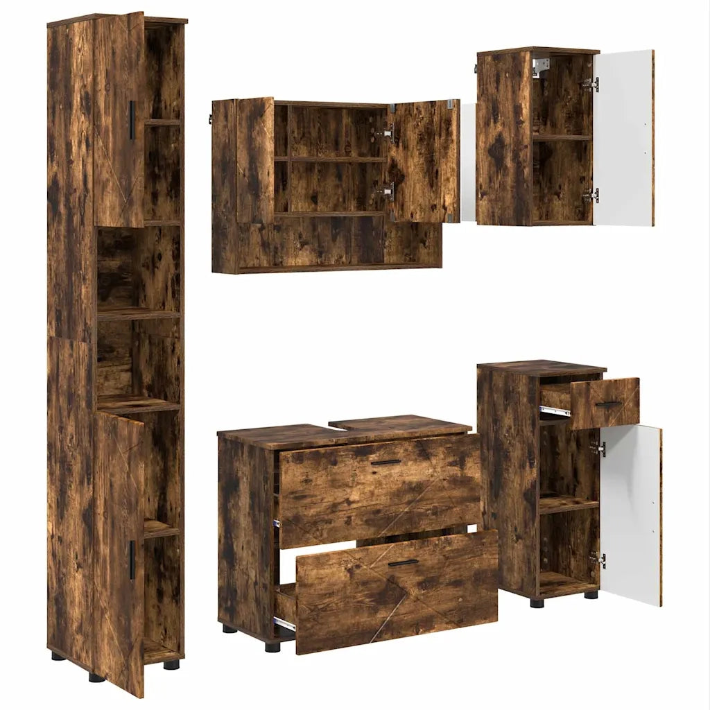 Set di mobili per il bagno con cassetto 5 pcs Rovere fumé 3393078