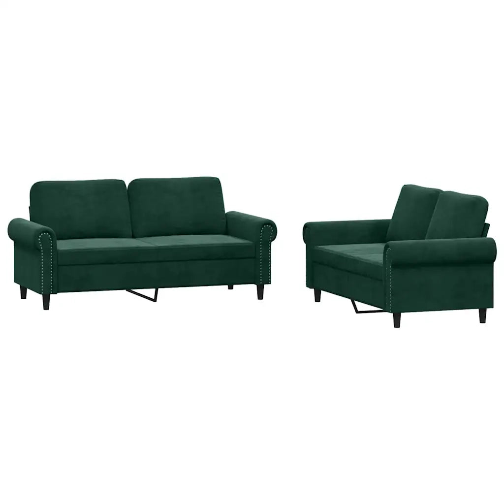 Set di Divani 2 pz con Cuscini Verde scuro in Velluto 3202212