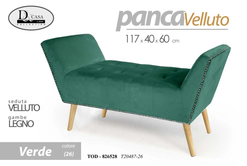 Panca arredo scendiletto verde cm 117 x 40 x 60 h