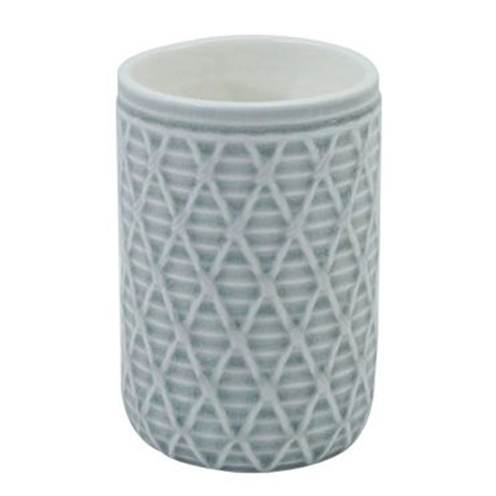 Trade Shop - Bicchiere Porta Spazzolini Grigio Con Effetto Rete Accessorio Bagno Arredo 79279 -