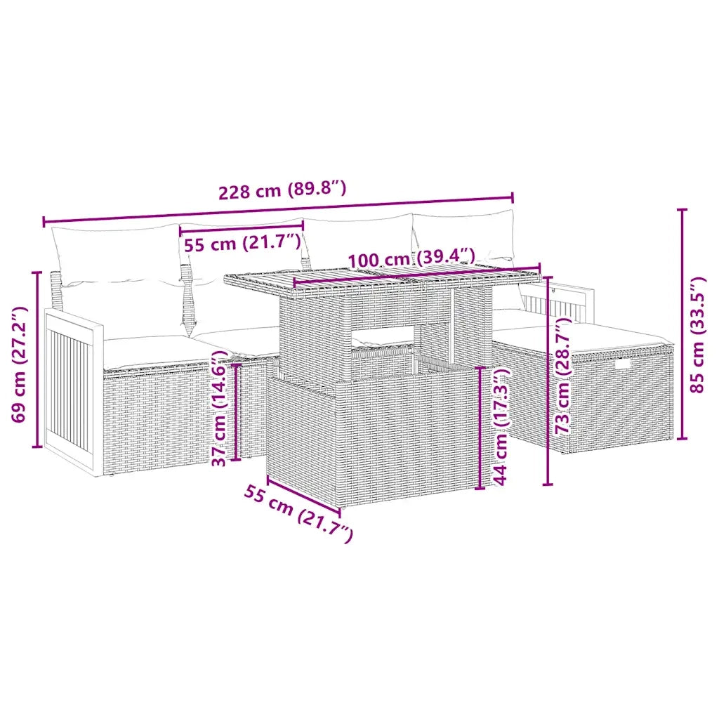 Set Divano da Giardino 6 pz con Cuscini Beige in Polyrattan 3276243