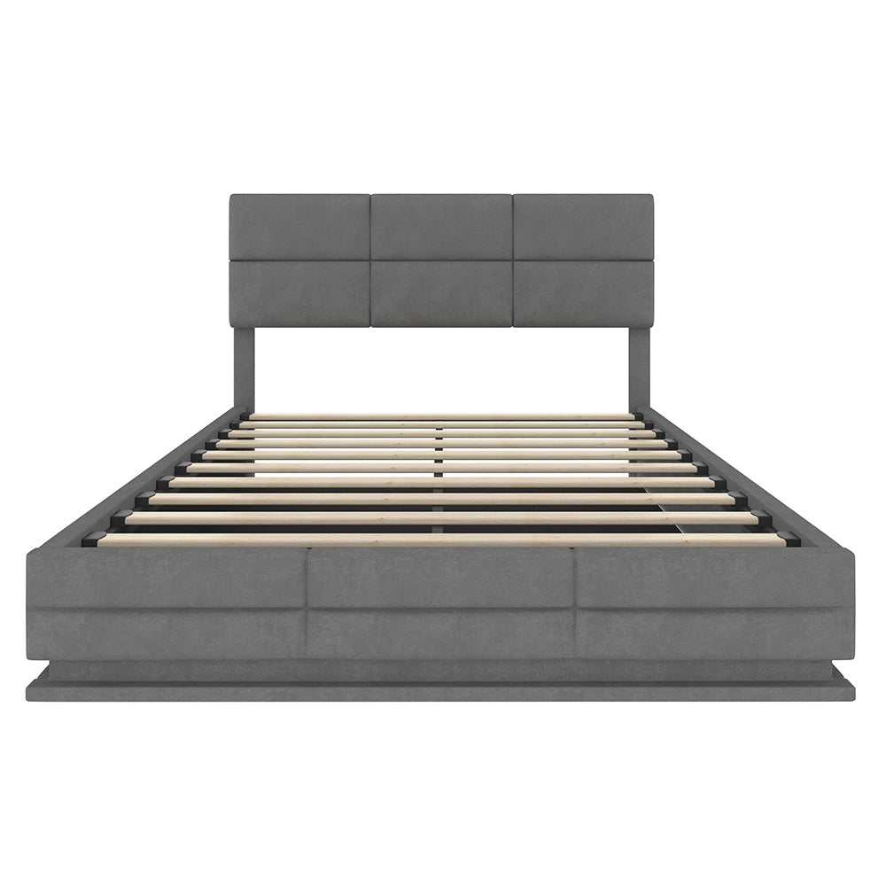 Letto 140x200cm imbottito - Xylo - velluto grigio USB idraulico LED