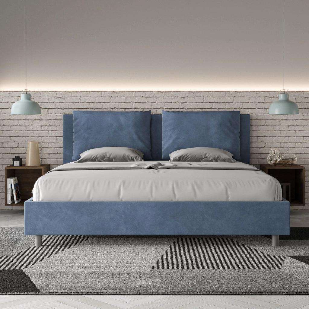 BS COM Letto senza rete imbottito 180x210 microfibra blu
