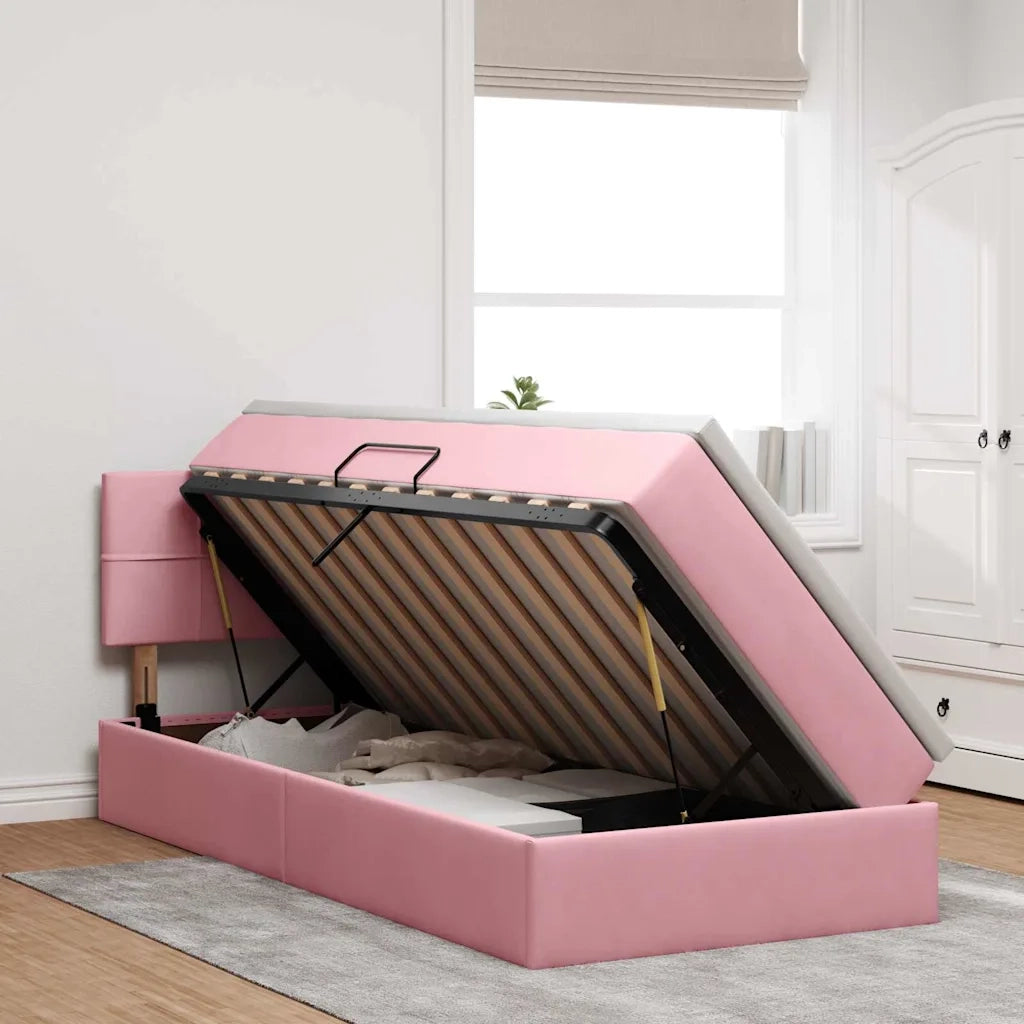 Letto con contenitore e LED con led Rosa 90 x 190 cm Velluto 3371366