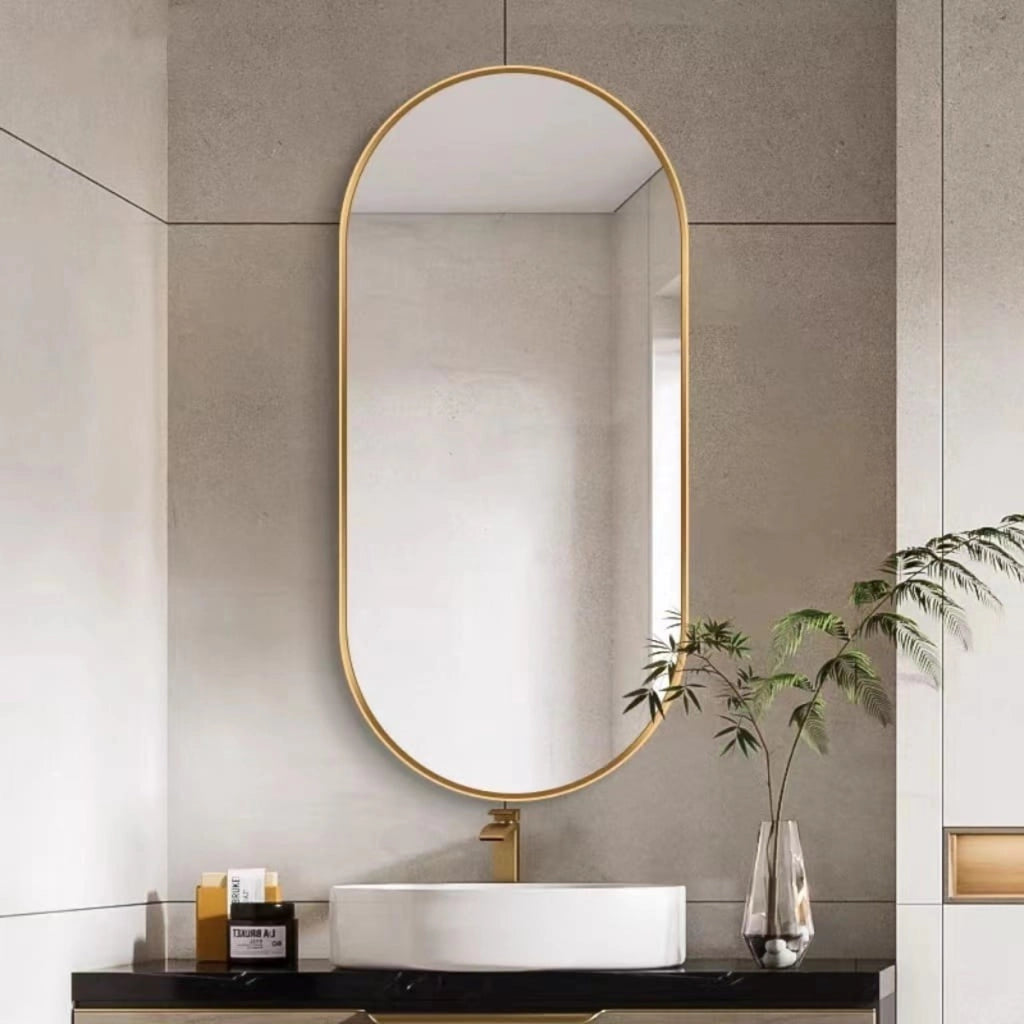 Specchio ovale da parete moderno con cornice dorata