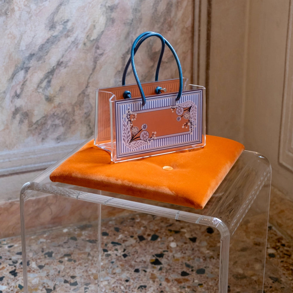 SHOPPER PICCOLA CHARLOTTE IN CRISTALLO ACRILICO TRASPARENTE E CON DECORO SVEVA