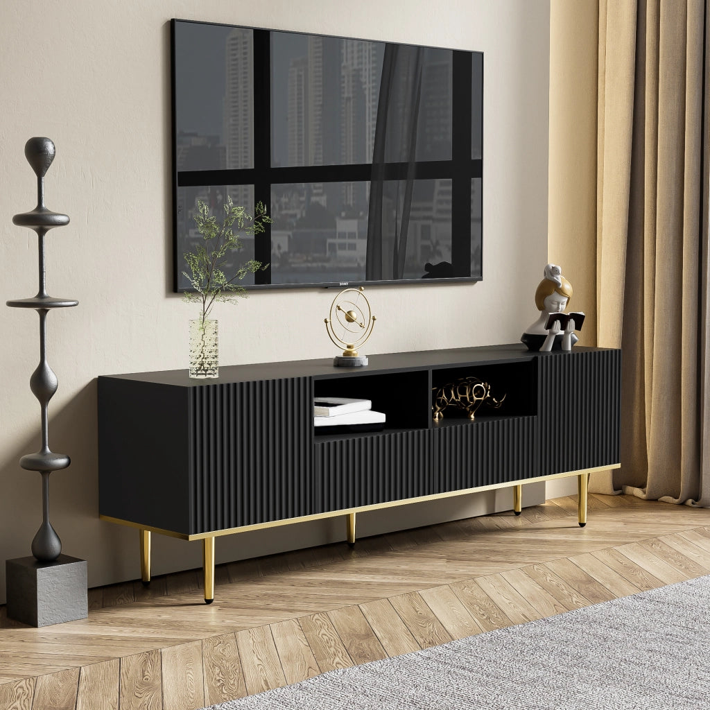 Cassettiera per TV nera in truciolare lunga 165 cm