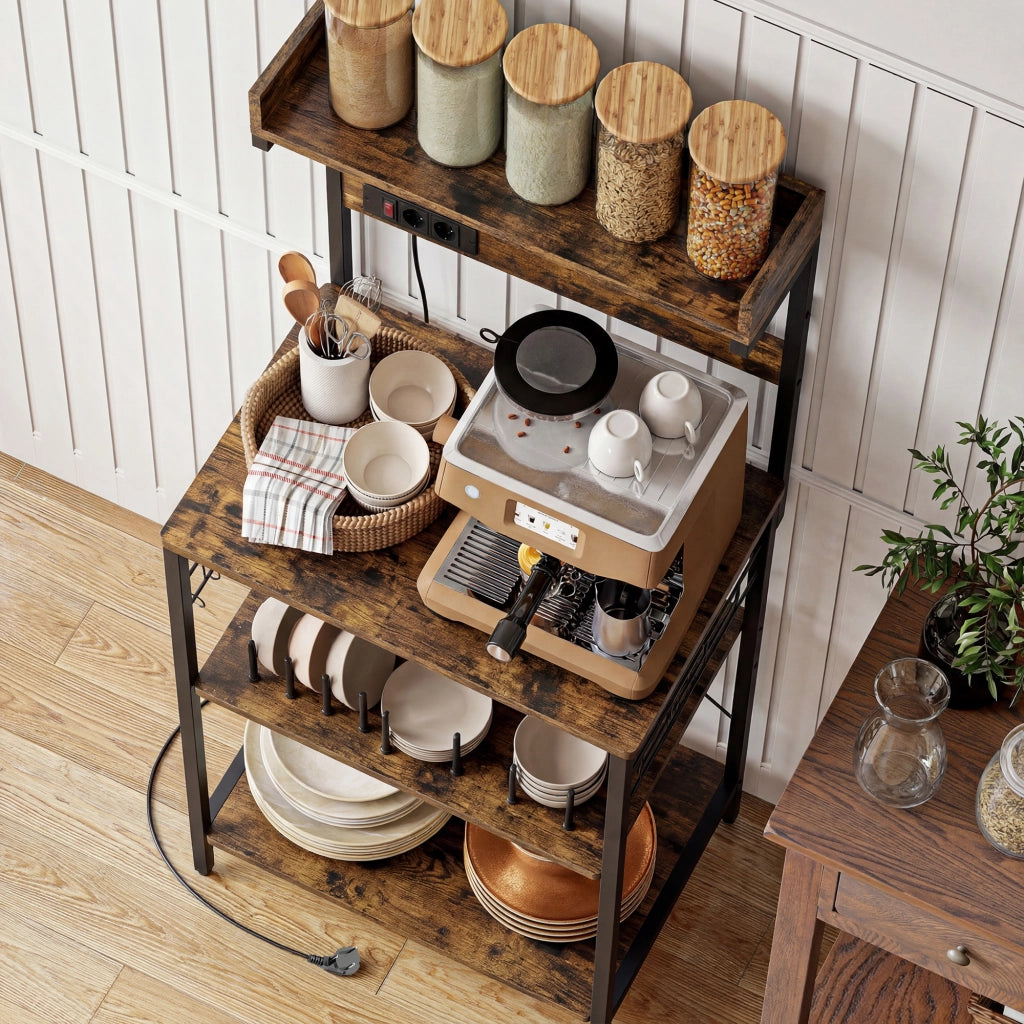 Libreria da Cucina con Ripiani Ajustables e Prese ¨C Minimal ¨C 60x42x137 cm Marrone