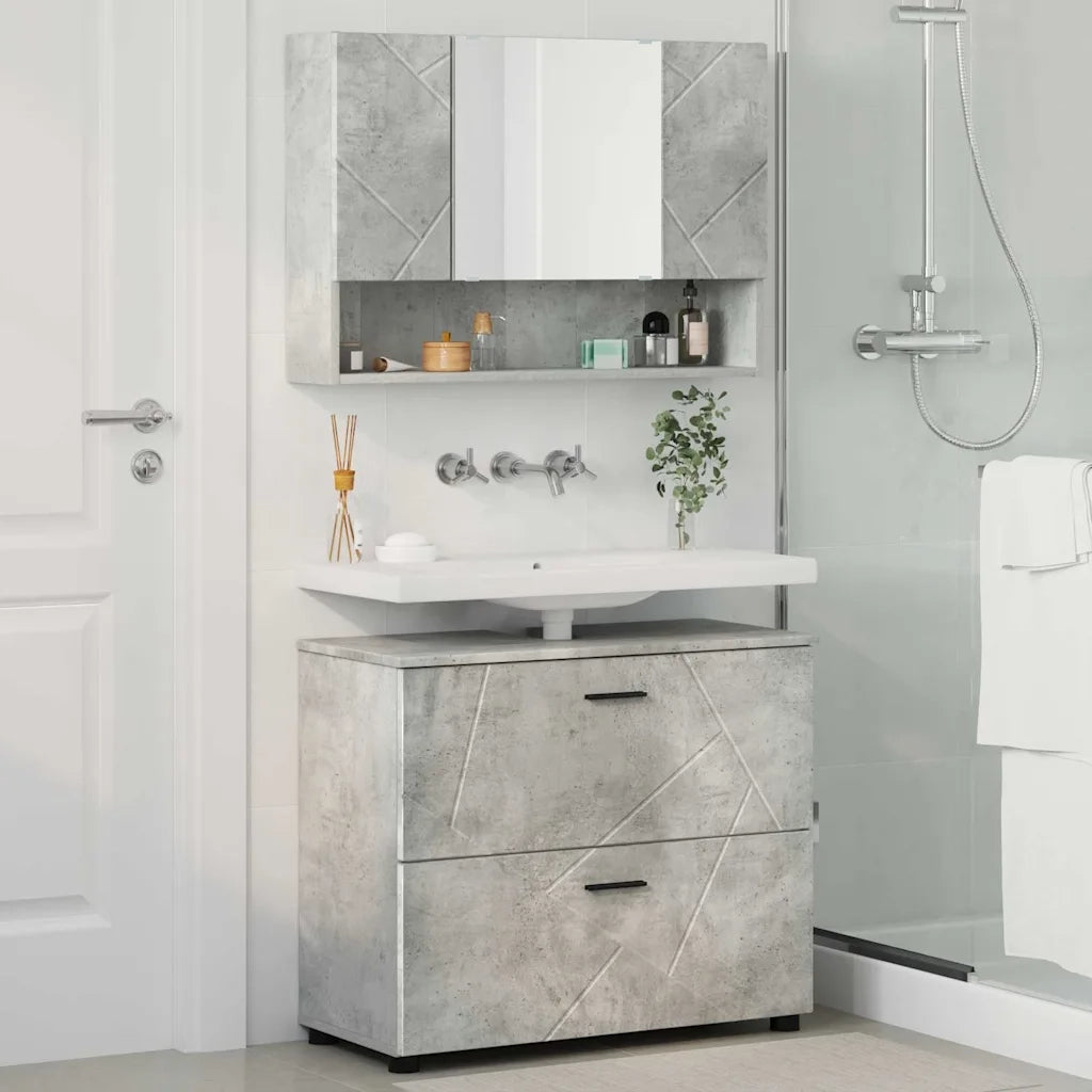 Set di mobili per il bagno con cassetto 2 pcs Grigio cemento 3393016