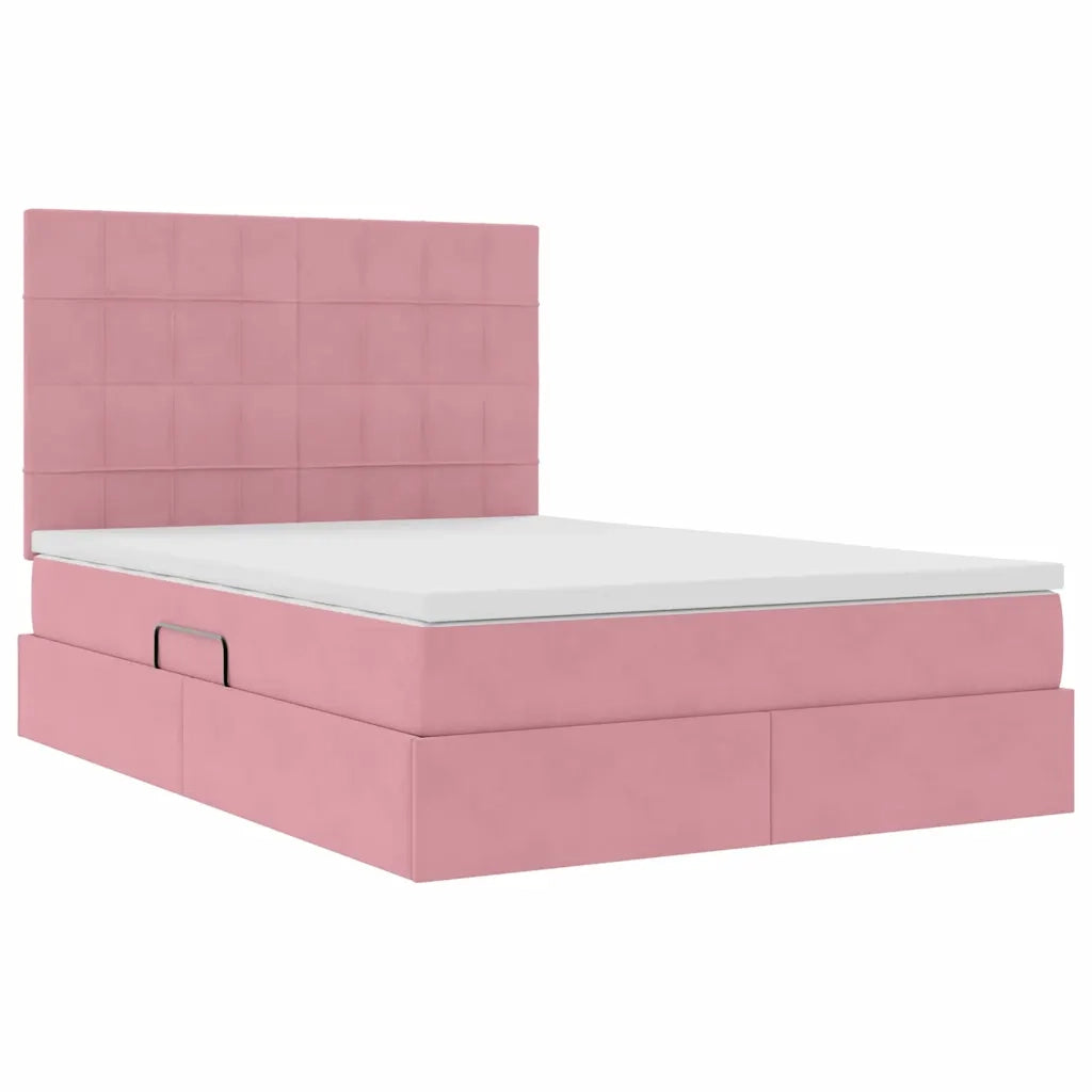 Letto con contenitore e LED con led Rosa 140 x 200 cm Velluto