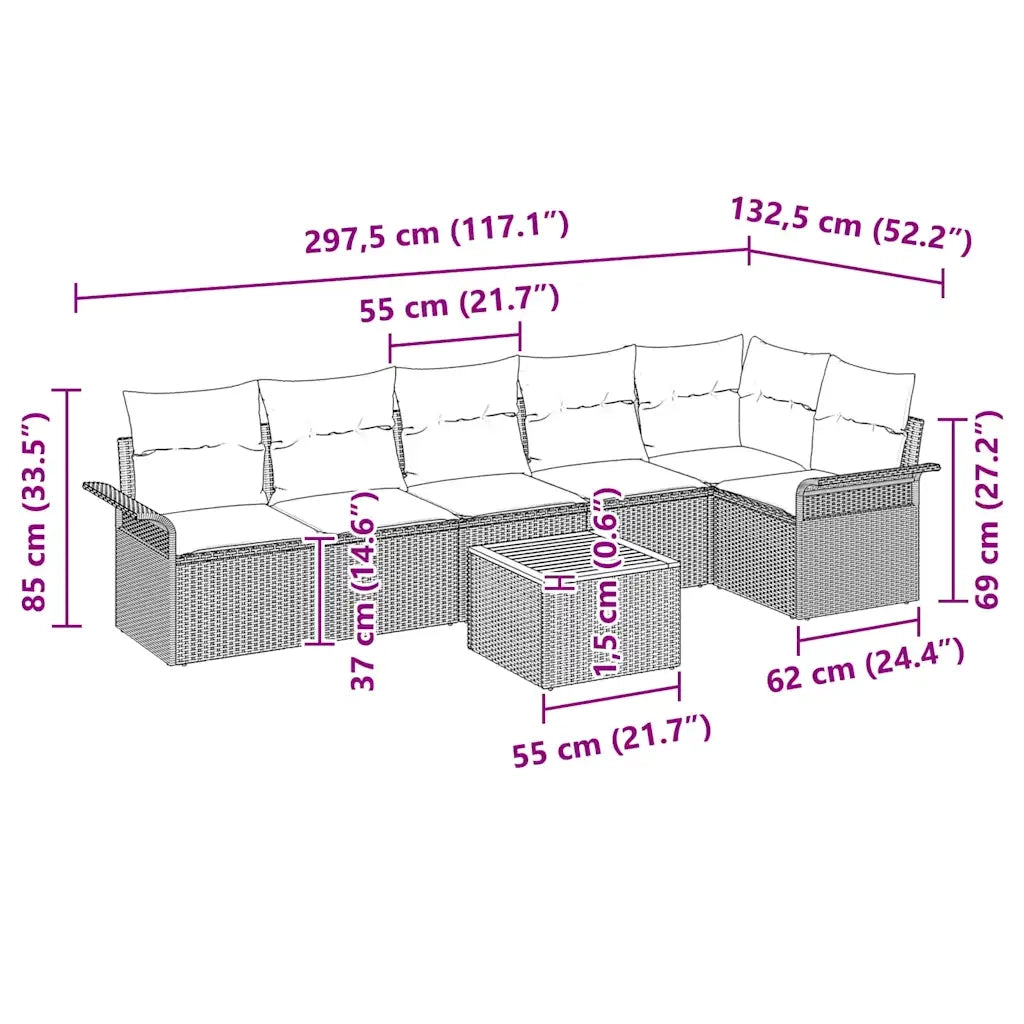 Set Divano da Giardino con cuscino 7 pcs Grigio polyrattan 3347335