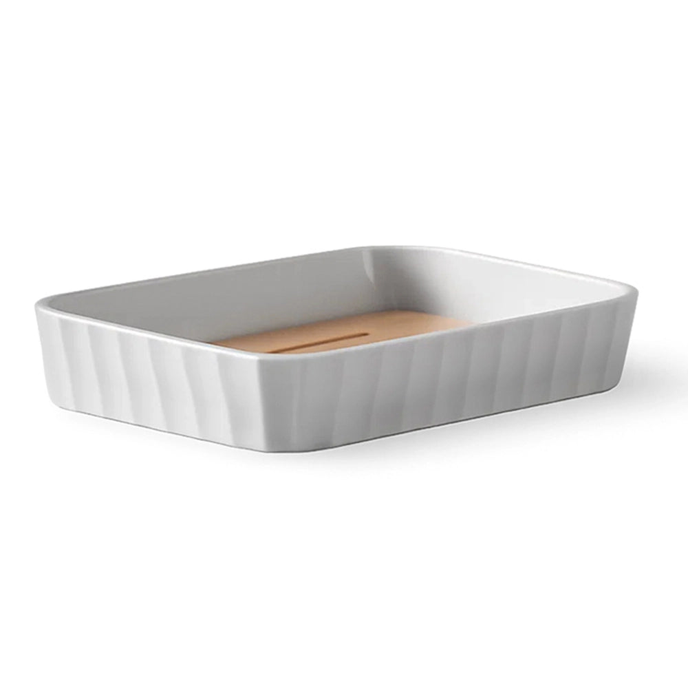 Set accessori bagno bianco in plastica e bambù 5 pezzi – Show