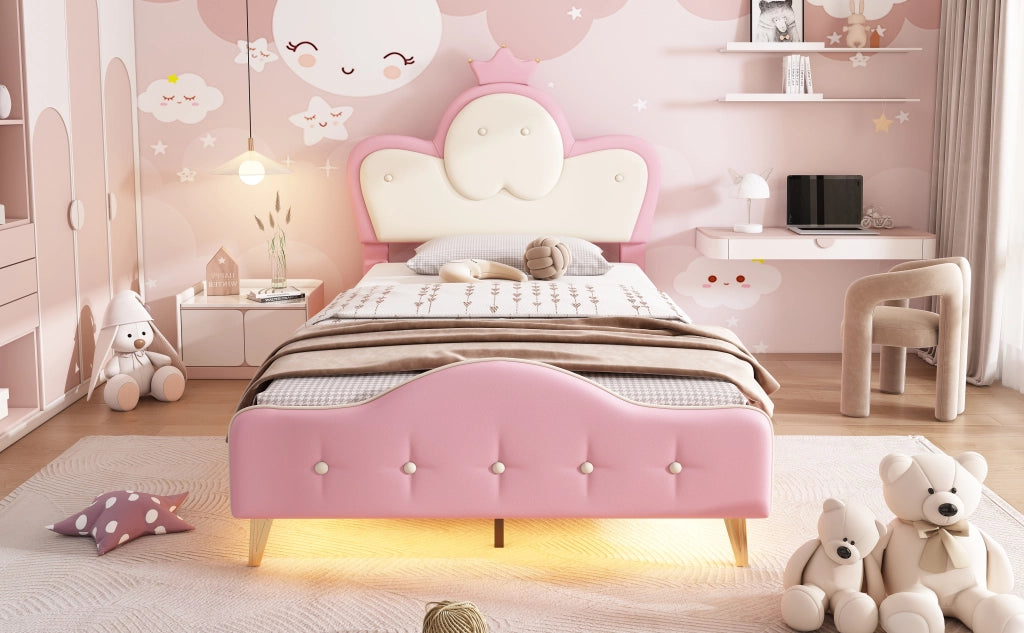 letto imbottito pu rosa bianco 90x200 cm