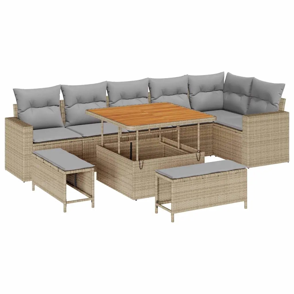 Set Divano da Giardino 11 pcs Beige e Grigio Chiaro polyrattan