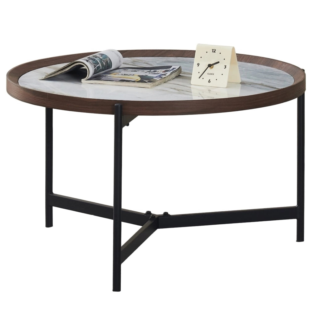 Tavolino da caffè VANOS in MDF blu e bianco