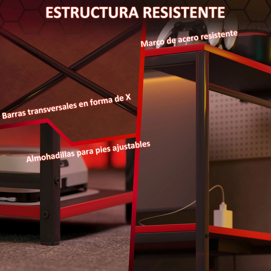 Scrivania Gaming con LED e Ripiani ¨C Zephmum ¨C Nero 110x50x75 cm