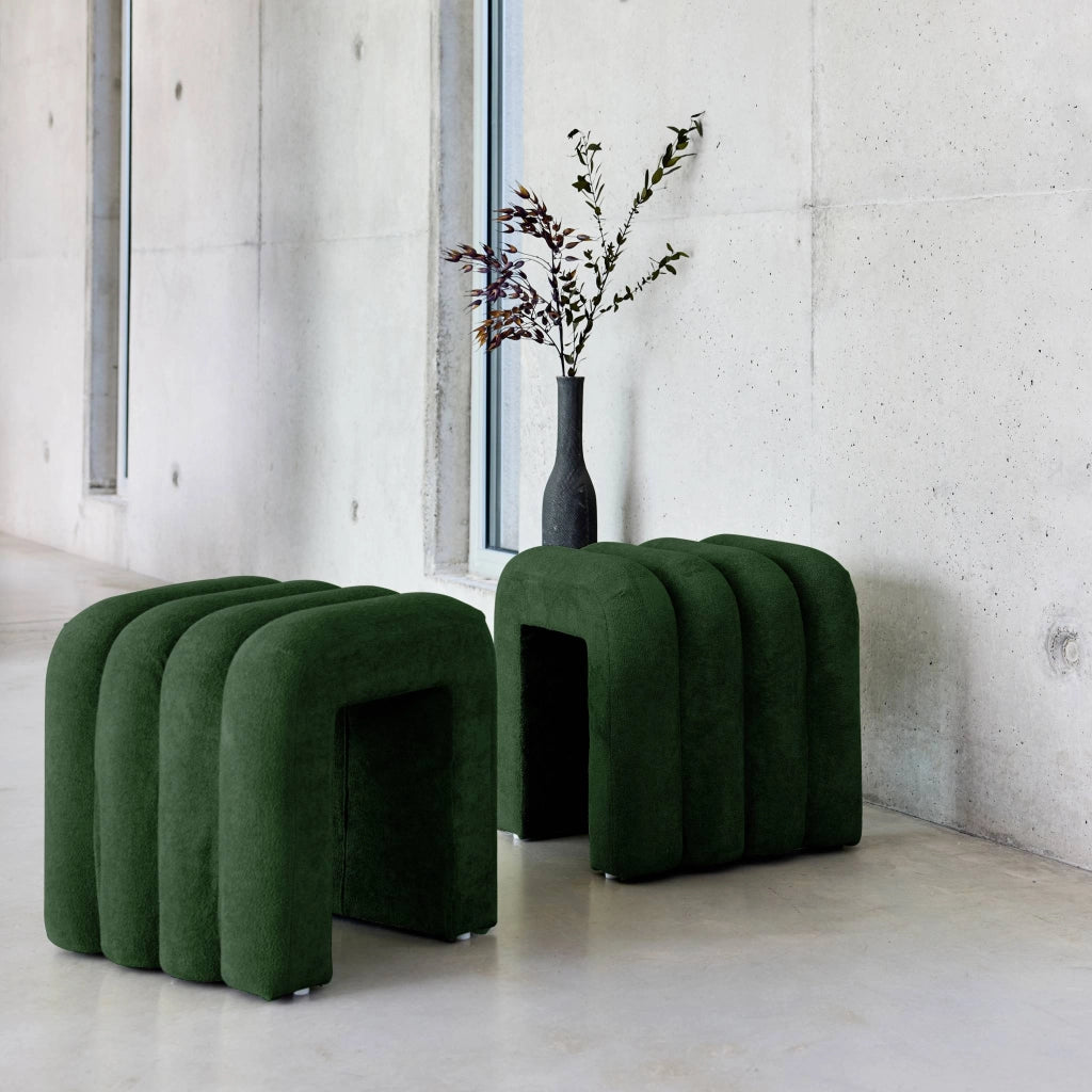 Set 2 pouf contemporanei in tessuto, verde scuro