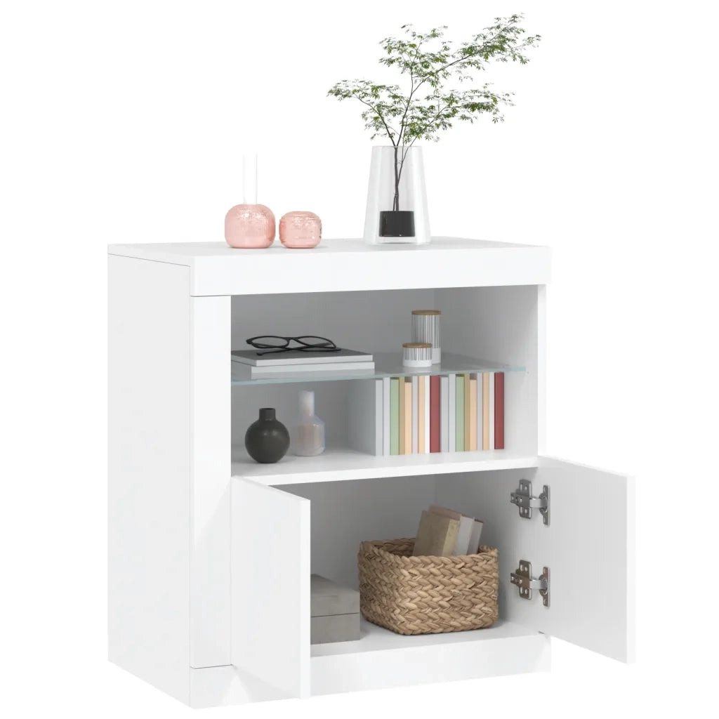 Credenza con Luci -Buffet-Armadio da cucina Bianca 60,5x37x67 cm