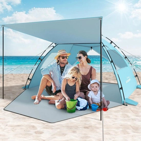Tenda per famiglie per 2-3 persone con parasole, blu del mare