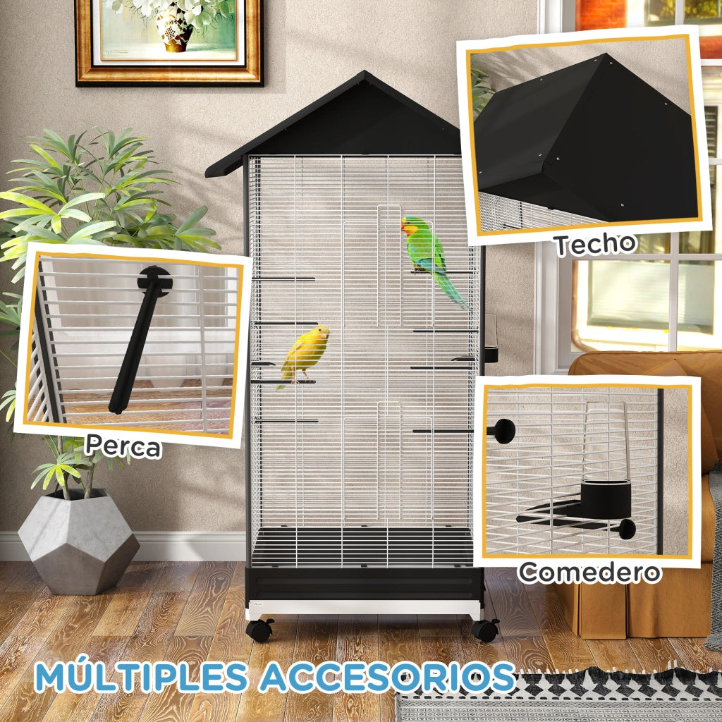 Gabbia per Uccelli con Ruote ¨C Minimal ¨C Nero 79x65x155 cm