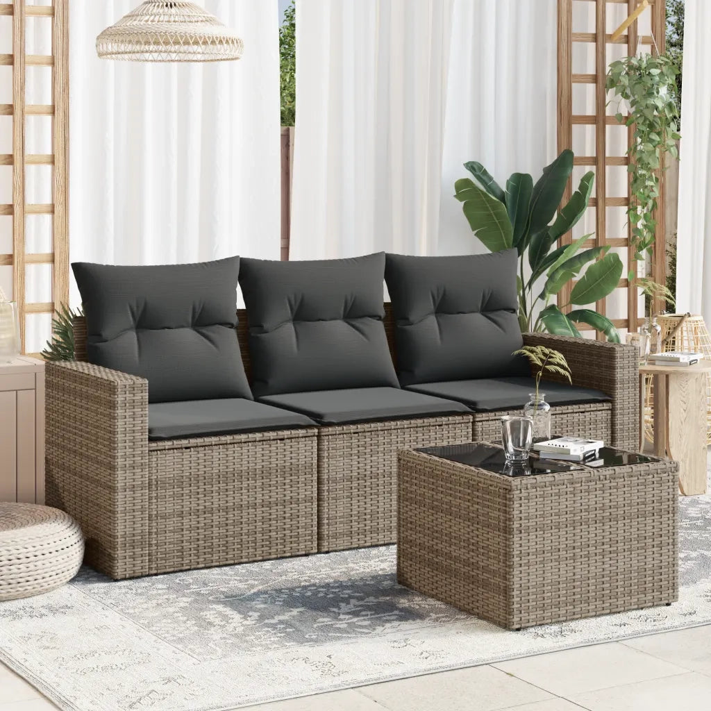 Set Divani da Giardino 4 pz con Cuscini in Polyrattan Grigio 3218660