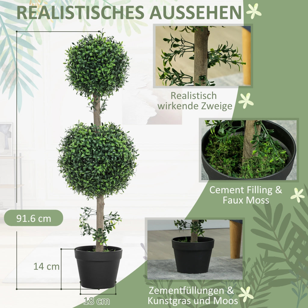 Set 2 Pezzi Piante Finte Buxus Artificiali ¨C Minimal ¨C Verde con Vaso