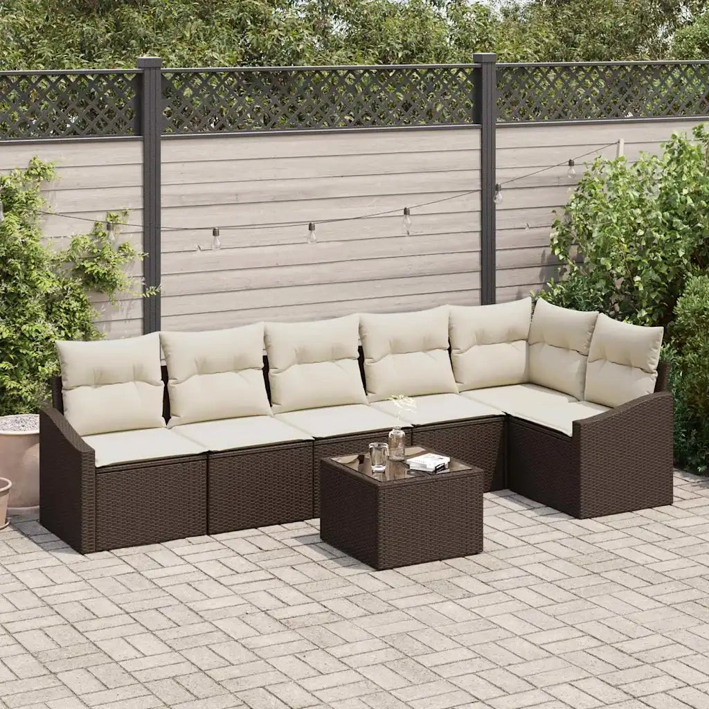 Set Divano da Giardino 7 pcs Marrone e Crema polyrattan 3355417