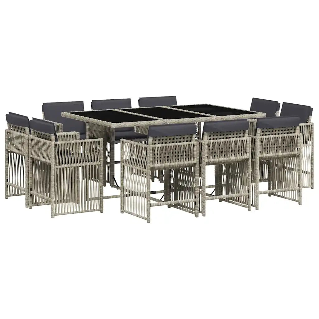 Set Pranzo Giardino 11pz con Cuscini Grigio Chiaro Polyrattan 3211751