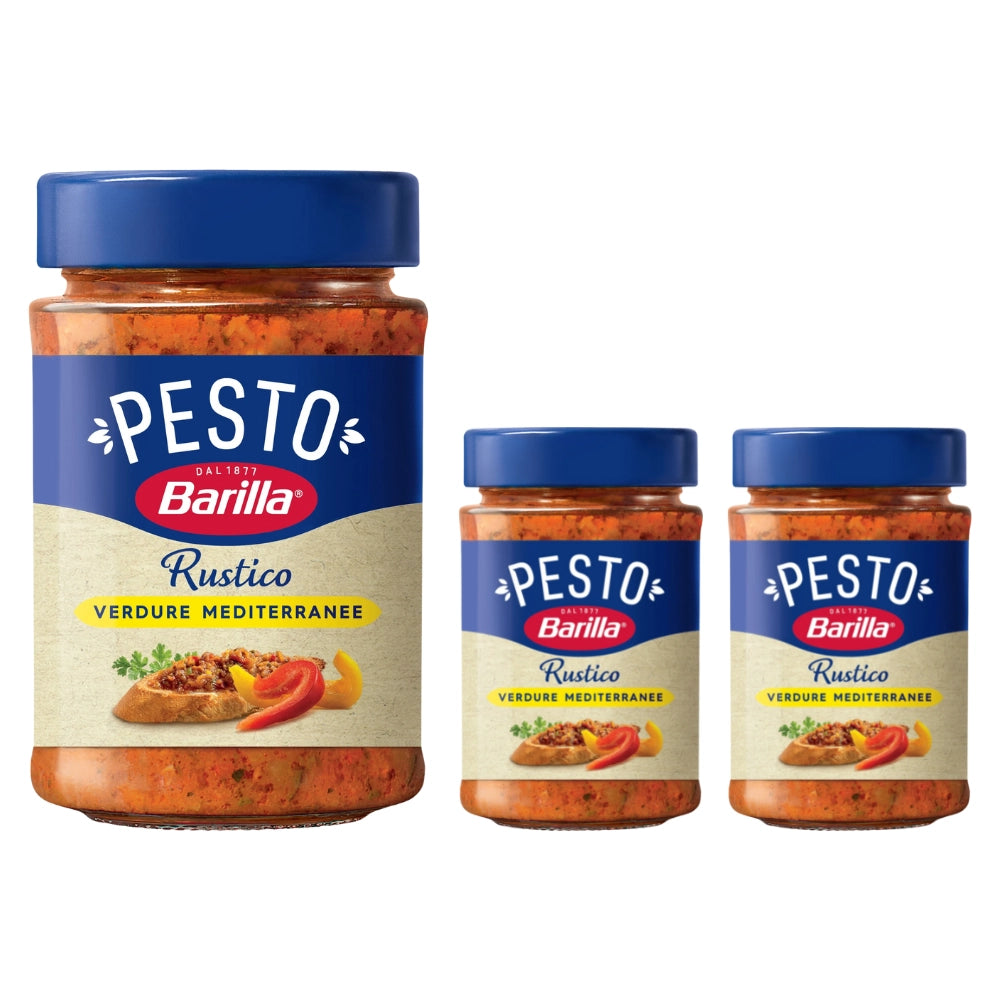 Barilla pesto rustico verdure mediterranee 3 vasetti di vetro da 200 grammi