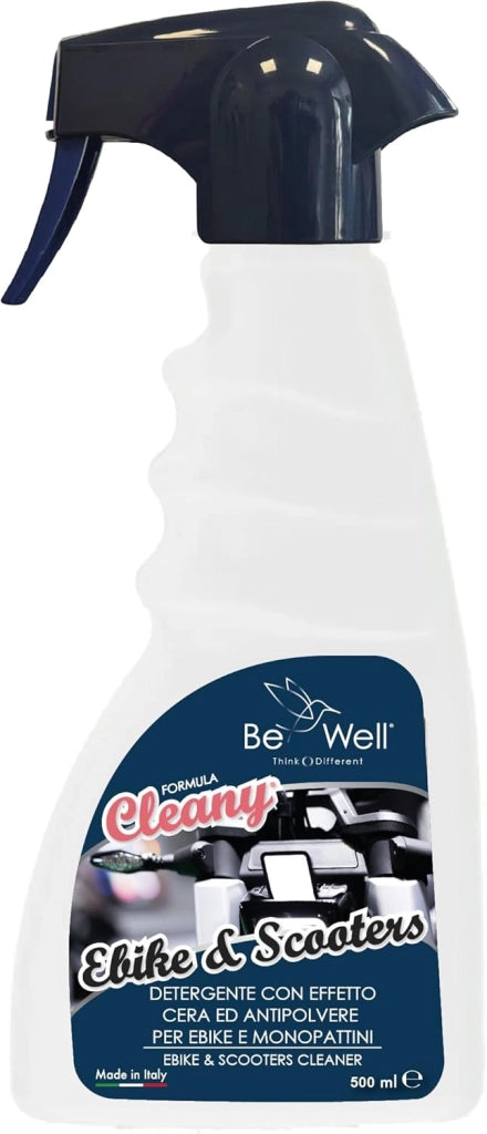 CLEANY Detergente Sgrassante Protettivo per Bicicletta, Ebike, Scooter, Monopattini – EFFETTO CERA Idrorepellente Detergente Professionale Spray 500 ml – Elimina Grasso e Incrostazioni, Brillantezza