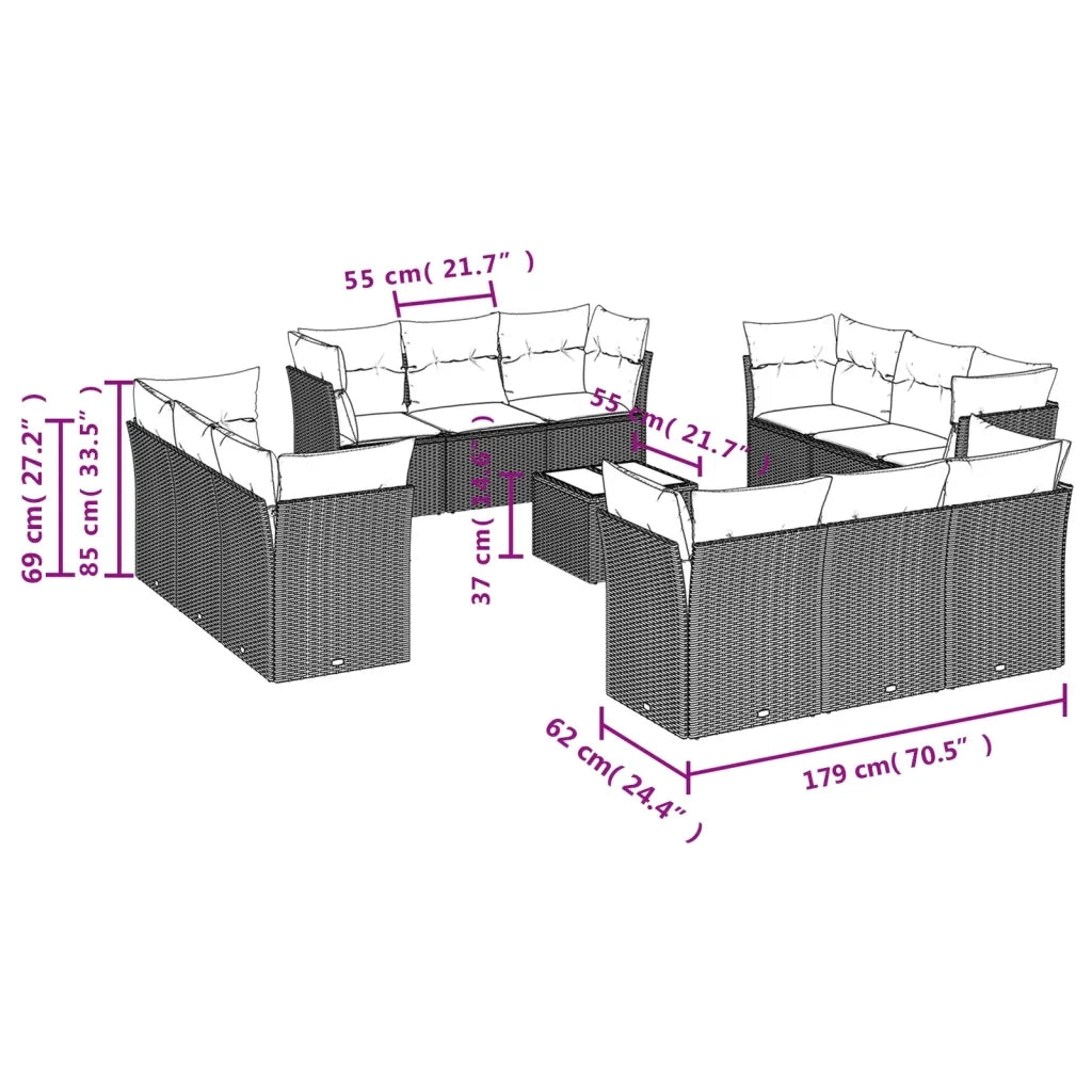 Set Divani Giardino 13 pz con Cuscini Grigio Chiaro Polyrattan 3249181