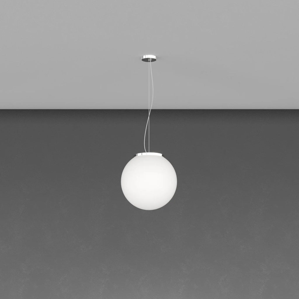 Lampadario Contemporaneo Mars Metallo Cromo Vetro Bianco 1 Luce E27 D30Cm