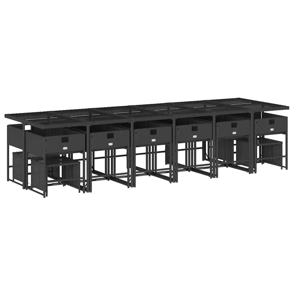 Set da Pranzo da Giardino 17 pz con Cuscini Nero in Polyrattan 3211363
