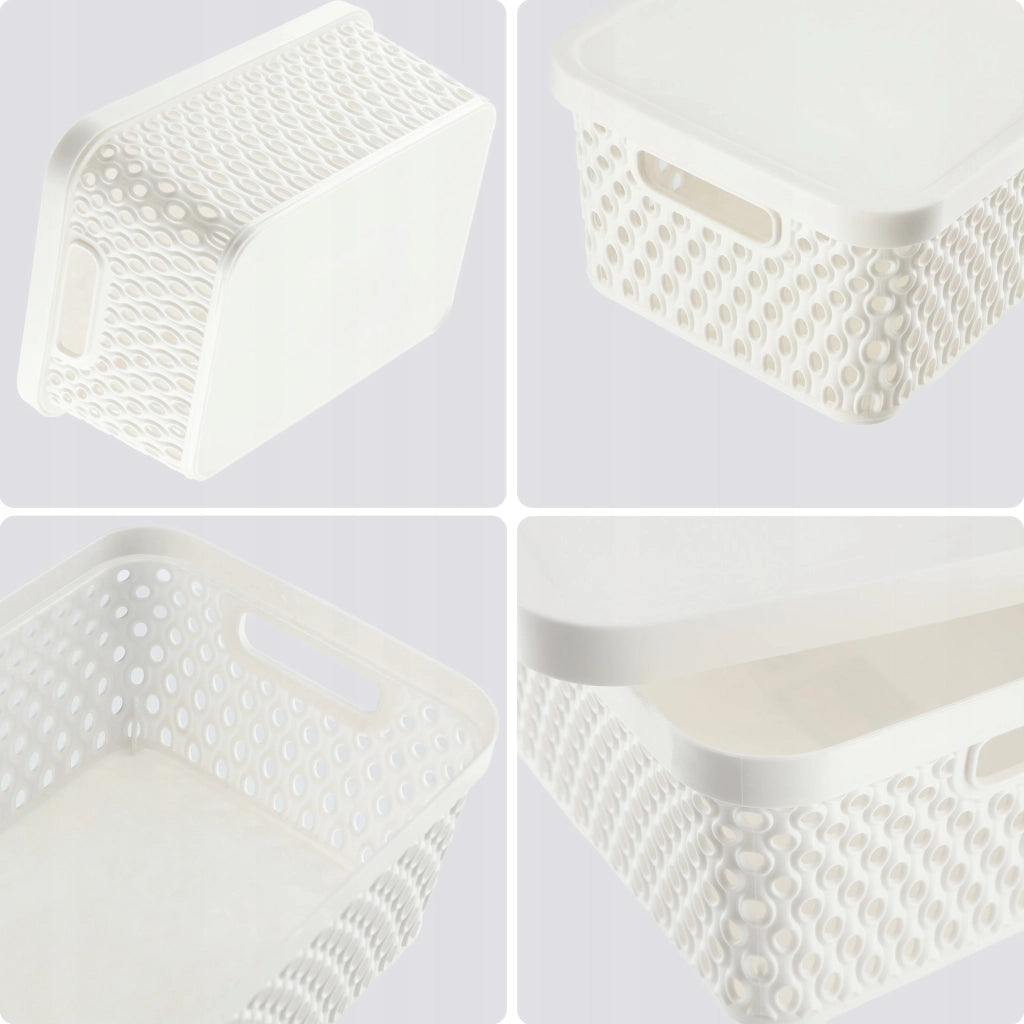 Set di 3 cestini in plastica KADAX con coperchio, colore bianco.