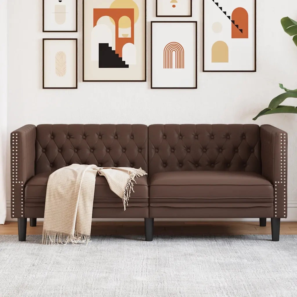 Divano Chesterfield a 2 Posti-Sofa 2 Posti-Divanetto Marrone in Similpelle
