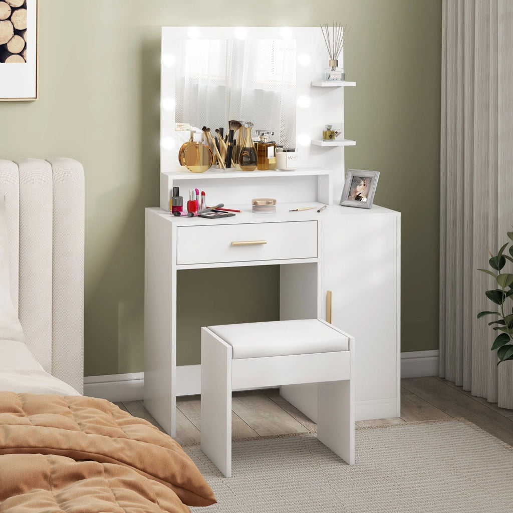 Scrivania da trucco con specchio LED e cassetti ¨C Minimal ¨C Bianco