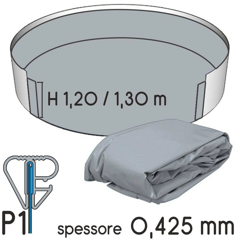 Liner Per Piscine Circolari In Lamiera Di Acciaio  Da  5,45  A 5,55  M E H.1,20/1,32 M - Colore Antracite- Spessore 0,425 Mm Colore: Antracite