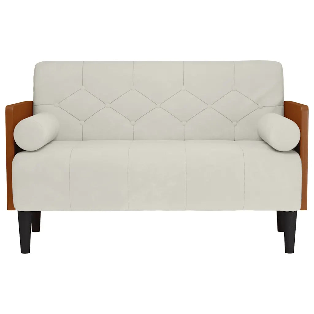 Divano Divanetto con Cuscini-Sofa Bolster Crema 110 cm Velluto