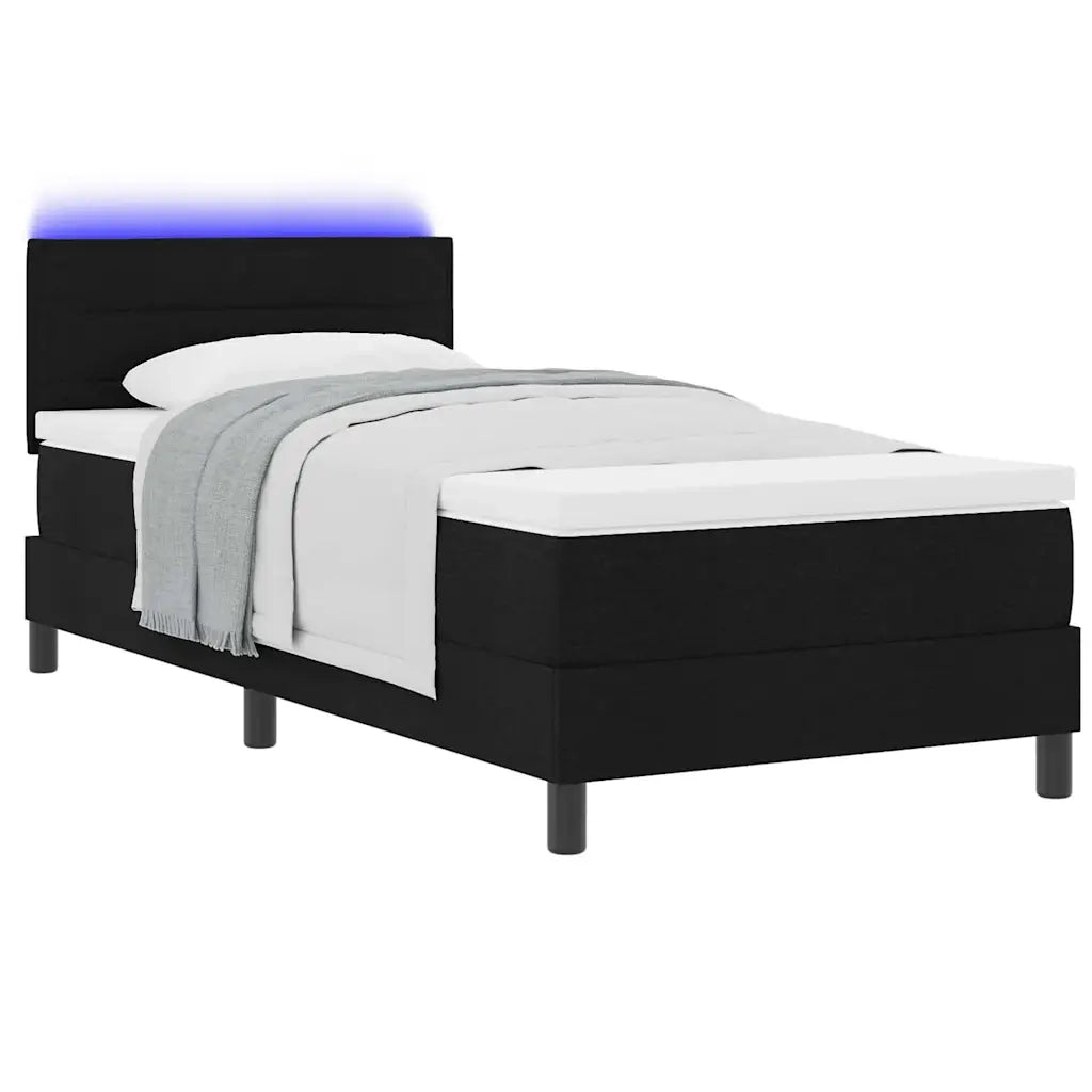Letto a molle con materasso con led Nero 90 x 200 cm Tessuto