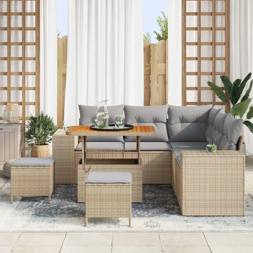 Set Divano da Giardino con cuscino 8 pcs Beige e Grigio Chiaro