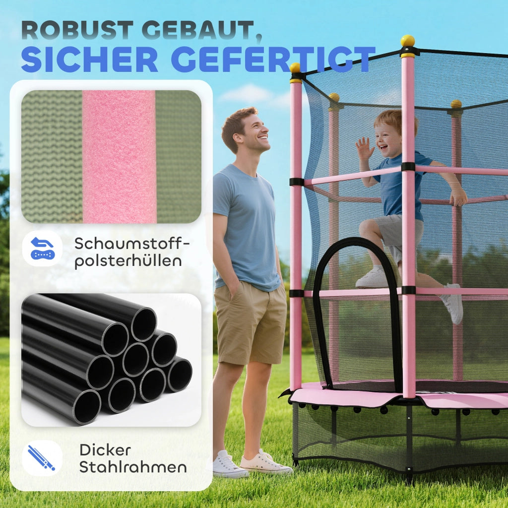 Trampolino per bambini ¨C zephmum ¨C ?140 cm, rosa, rete di sicurezza
