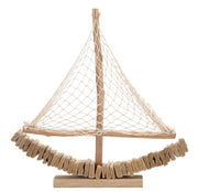 Scultura Barca a Vela in Legno con Rete in Tessuto 45x45 cm - BOAT
