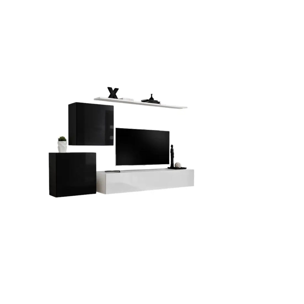 Set mobile da salotto murale SWITCH V design, colori bianco e nero lucido.