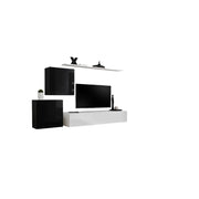 Set mobile da salotto murale SWITCH V design, colori bianco e nero lucido.