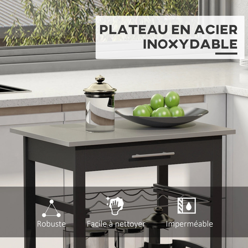 Carrello da cucina con ripiano e scaffale ¨C Minimal ¨C Nero 60x40x85 cm